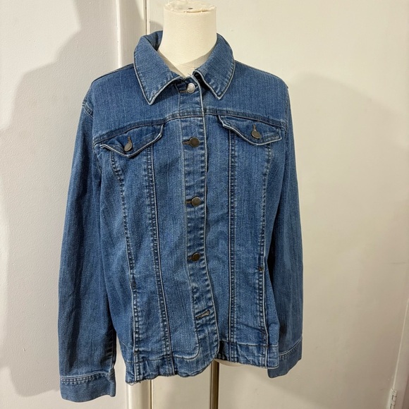 Charter Club Blue Denim Button Jacket Women’s  Sz M Classic USA Preppy Stretch - Picture 1 of 7